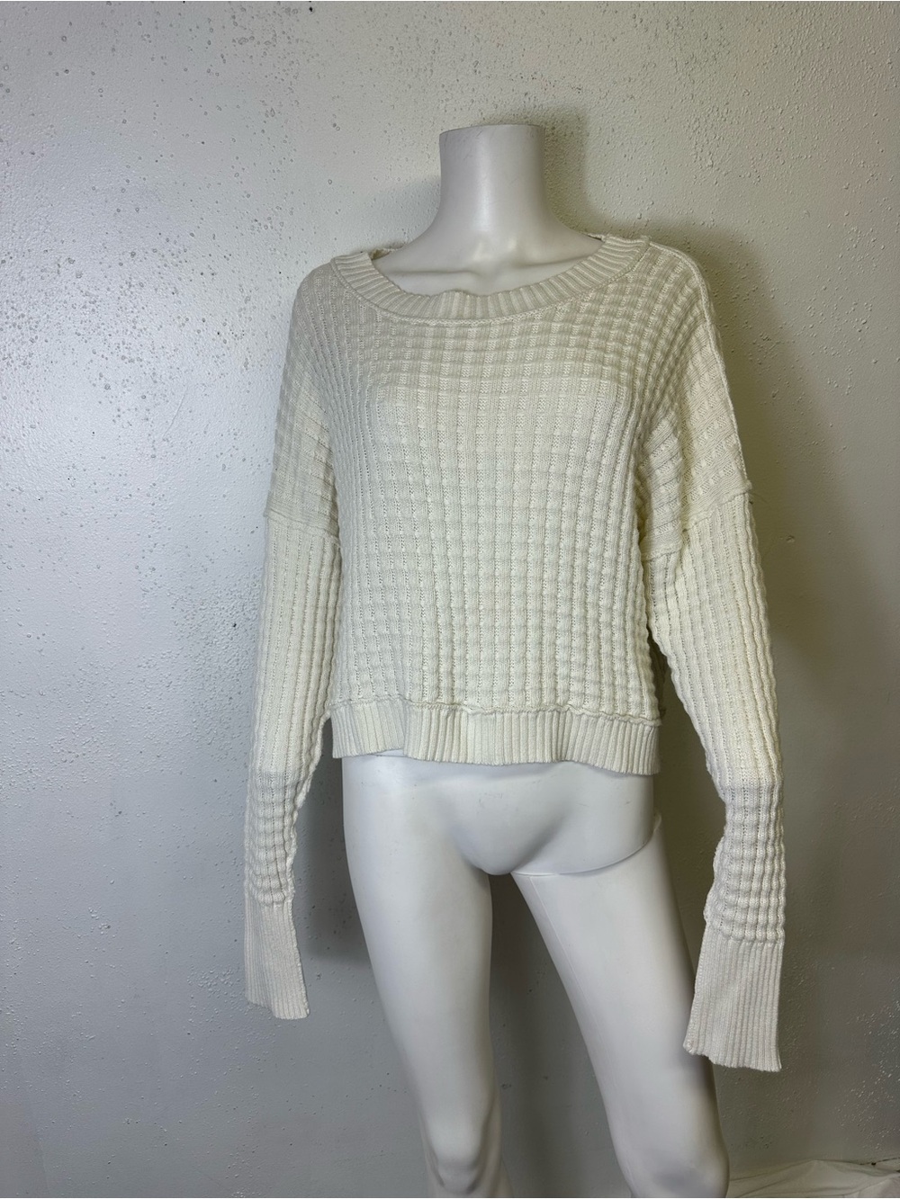 By Together Cream Waffle-Knit Crew Sweater